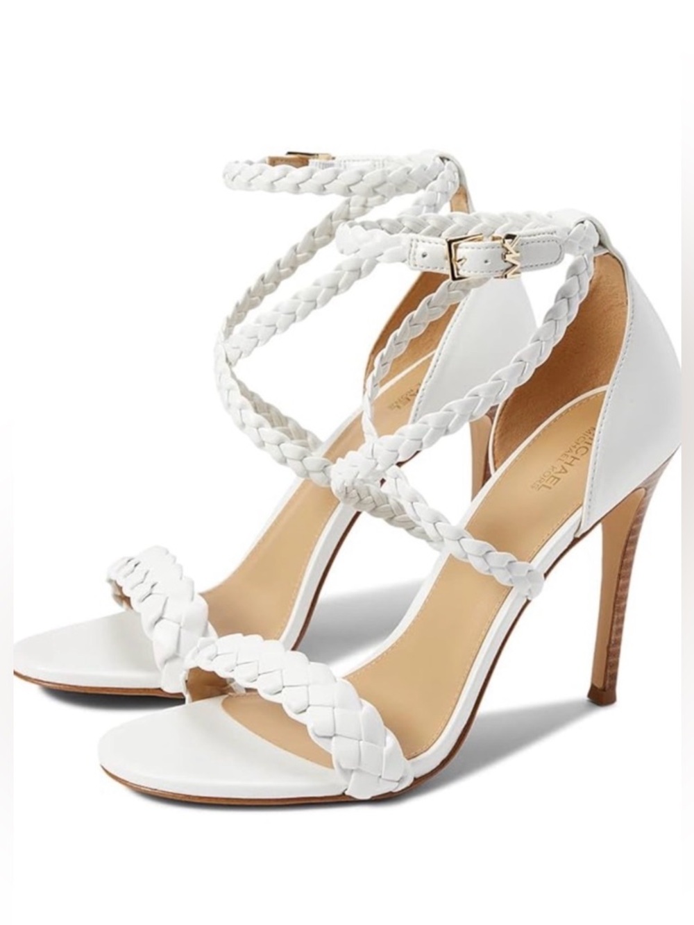 MICHAEL Michael Kors White Braided Strap Stiletto Sandals